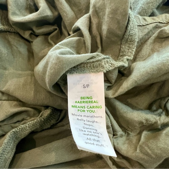 aerie Olive Green/Sage Dress Small Petite Pockets Linen Blend - Picture 12 of 14